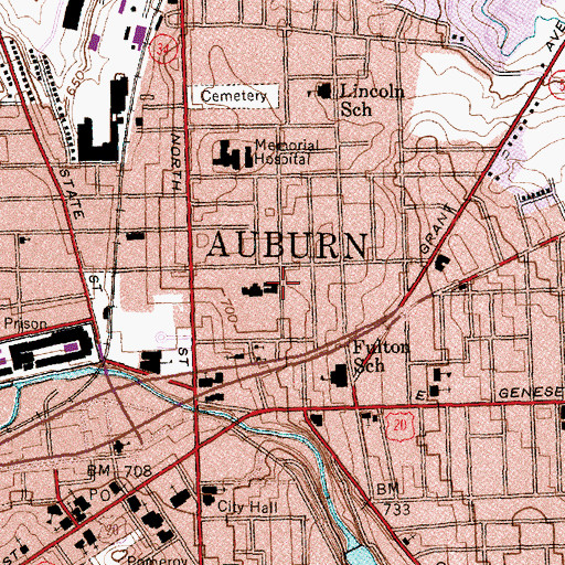Topographic Map of City of Auburn Central Garage, NY