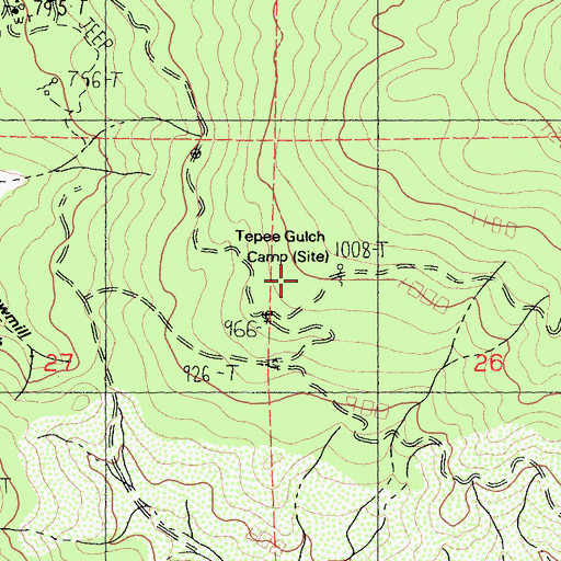 Topographic Map of Tepee Gulch Camp, CA