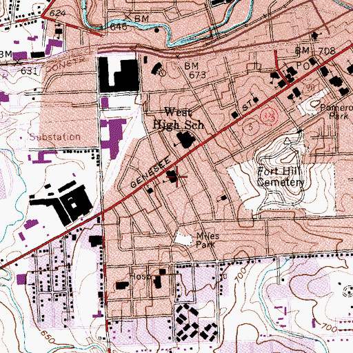 Topographic Map of Genesee Street Elementary School, NY