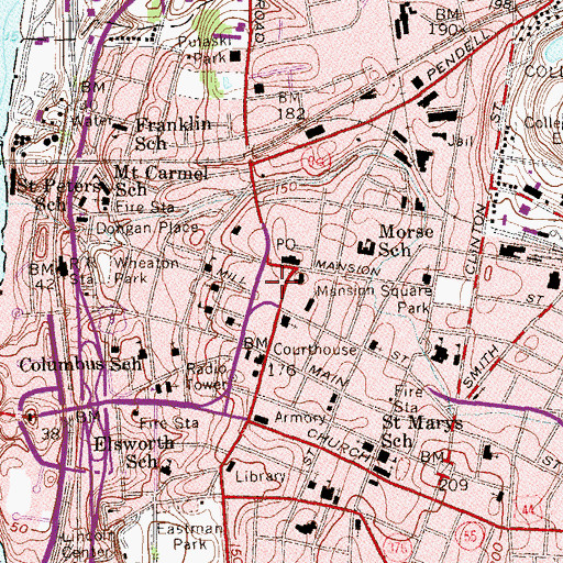 Topographic Map of Poughkeepsie City Hall, NY