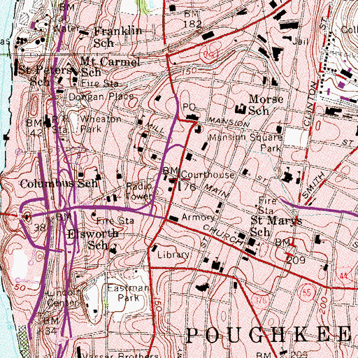 Topographic Map of Dutchess County Court House, NY