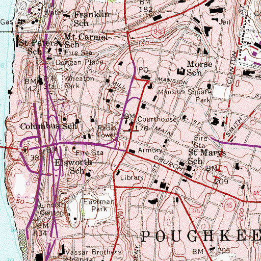 Topographic Map of Dutchess County Office Building, NY
