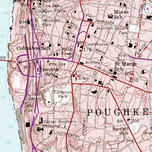 Topographic Map of Adriance Memorial Library, NY