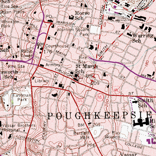 Topographic Map of Church of Saint Mary's, NY