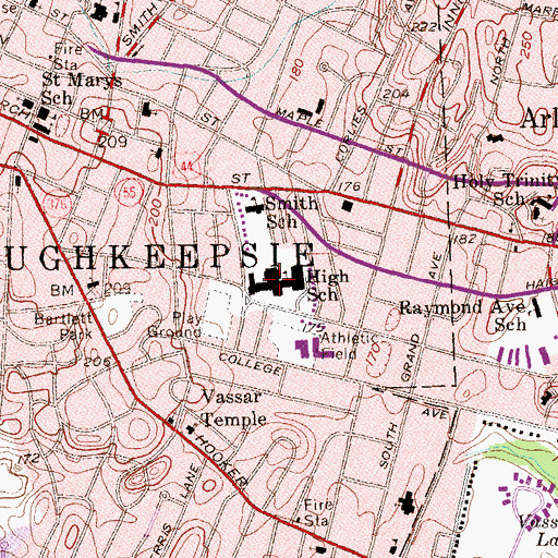Topographic Map of Poughkeepsie High School, NY
