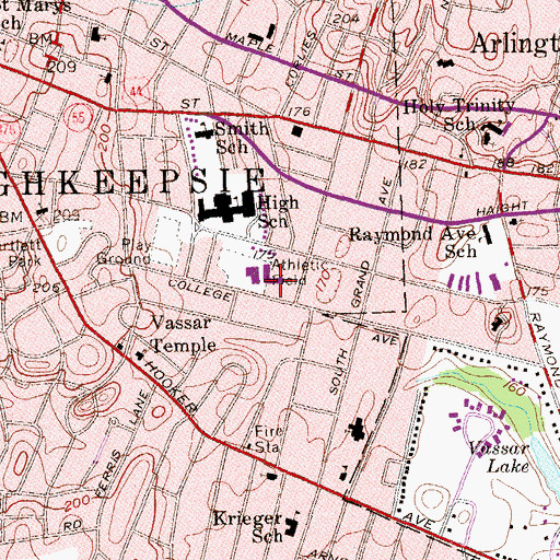 Topographic Map of Poughkeepsie Middle School, NY