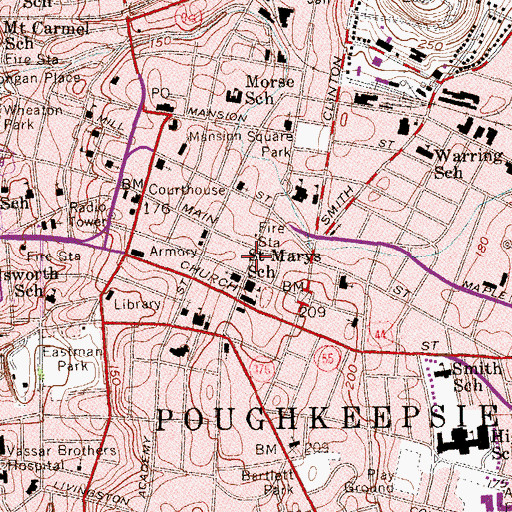 Topographic Map of Poughkeepsie Fire Department Lady Washington Company (historical), NY