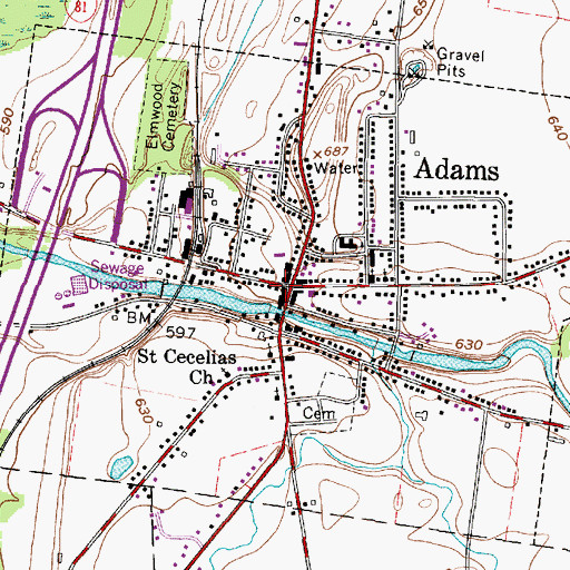 Topographic Map of Hotel Adams, NY