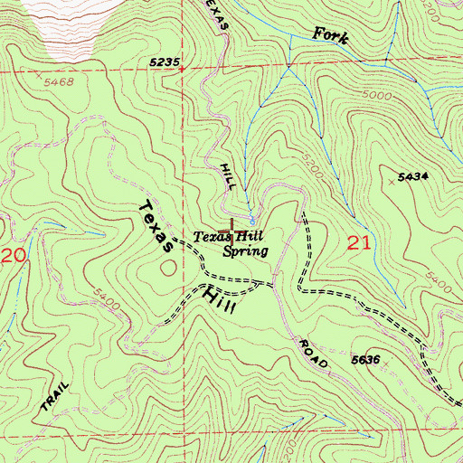Topographic Map of Texas Hill Spring, CA