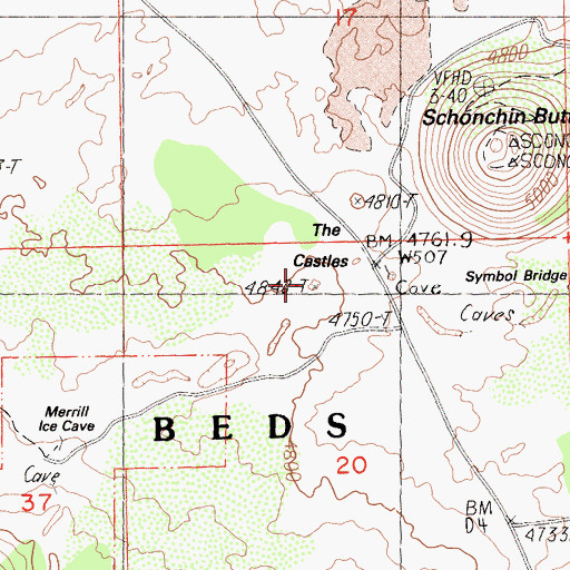 Topographic Map of The Castles, CA
