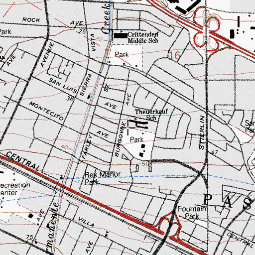 Topographic Map of Theuerkauf Elementary School, CA