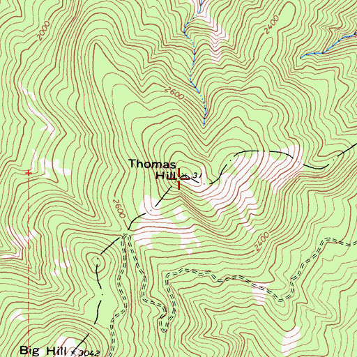 Topographic Map of Thomas Hill, CA