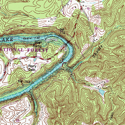 Topographic Map of Mussel Shoals Bridge (historical), KY