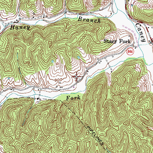 Topographic Map of Caney Cemetery (historical), KY