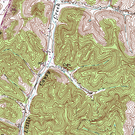 Topographic Map of Combs Cemetery, KY