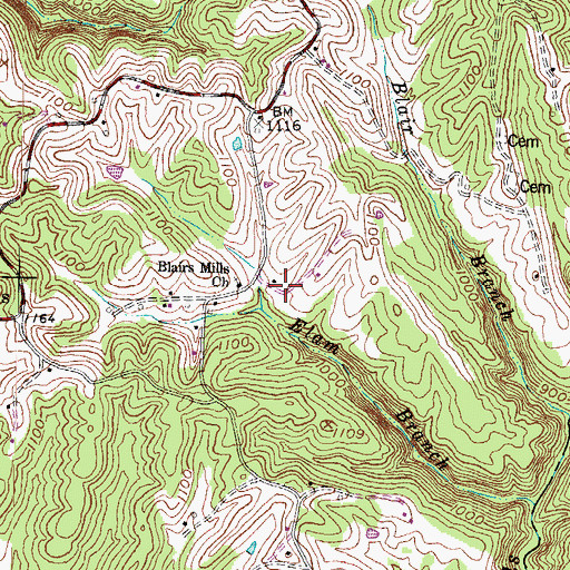 Topographic Map of Blairs Mill Church of Christ, KY