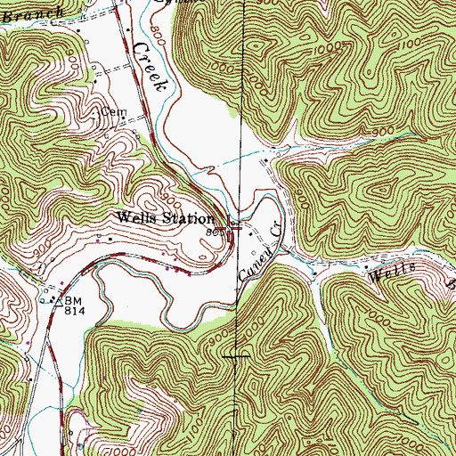 Topographic Map of Wells Railroad Station (historical), KY