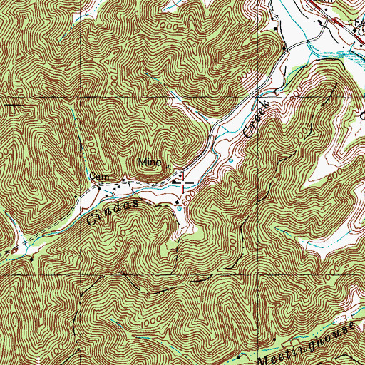 Topographic Map of Cindas Creek, KY