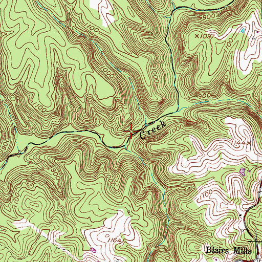 Topographic Map of Blairs Mill Post Office (historical), KY