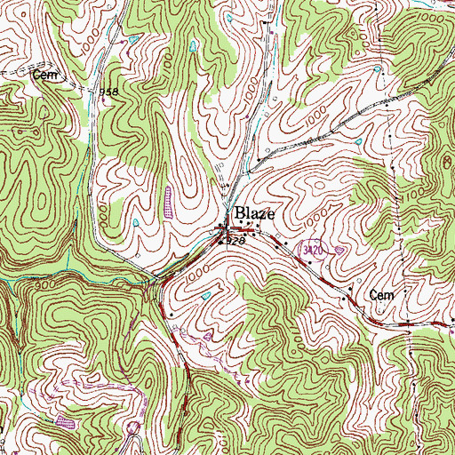 Topographic Map of Blaze Post Office (historical), KY