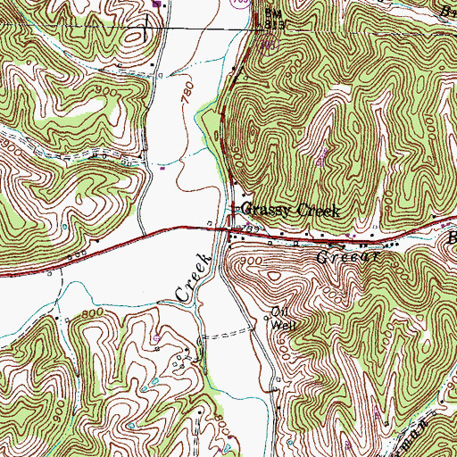 Topographic Map of Grassy Creek Post Office (historical), KY