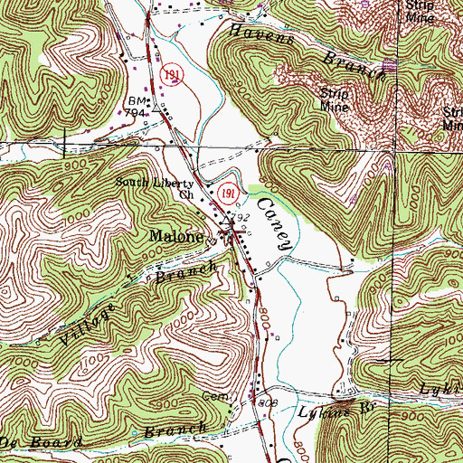 Topographic Map of Malone Post Office, KY