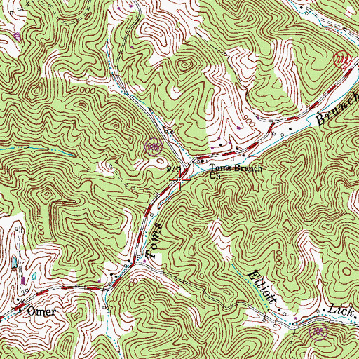 Topographic Map of Omer Post Office (historical), KY