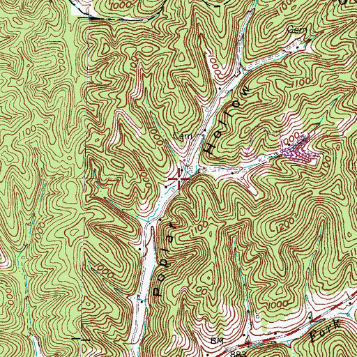 Topographic Map of Redwine Post Office (historical), KY