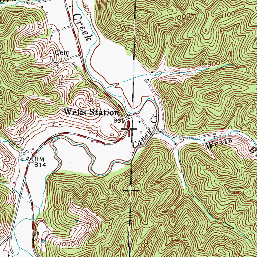 Topographic Map of Wells Post Office (historical), KY