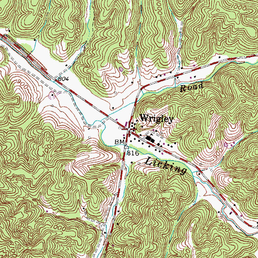 Topographic Map of Wrigley Post Office, KY