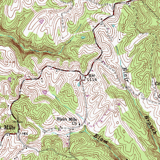 Topographic Map of Blairs Mill School (historical), KY