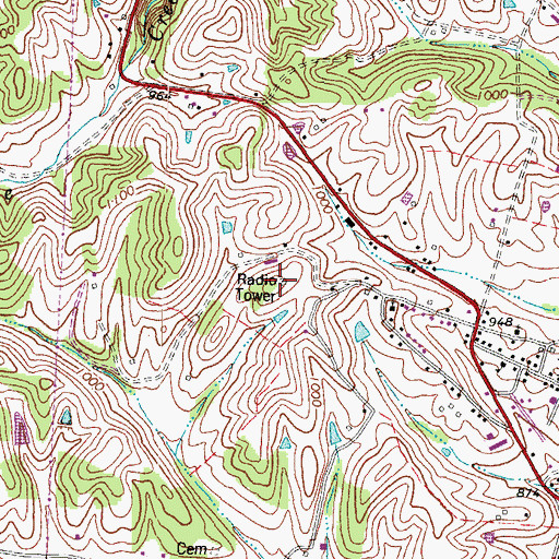Topographic Map of Ezel Lookout Tower, KY
