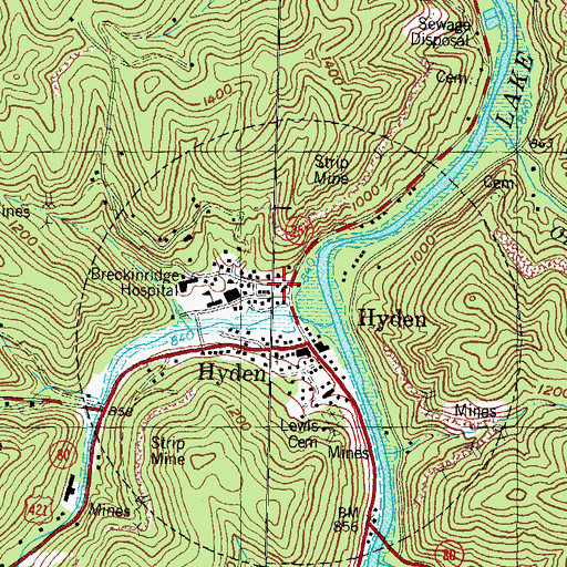 Topographic Map of Hyden Post Office, KY