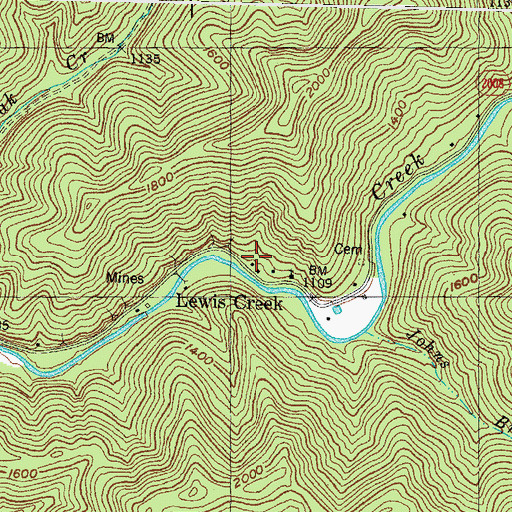 Topographic Map of Lewis Creek Post Office (historical), KY