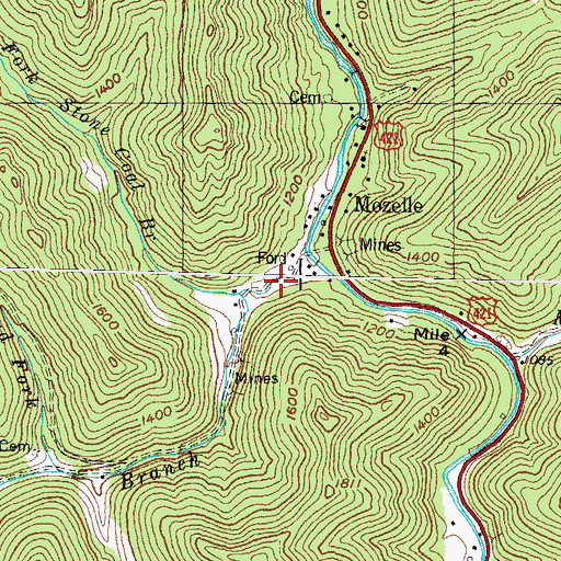 Topographic Map of Mozelle Post Office (historical), KY