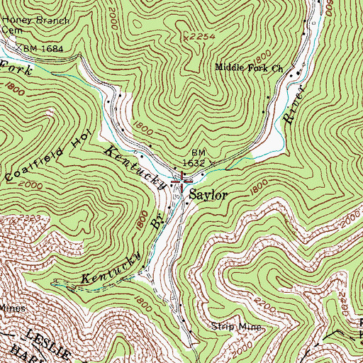 Topographic Map of Saylor Post Office (historical), KY