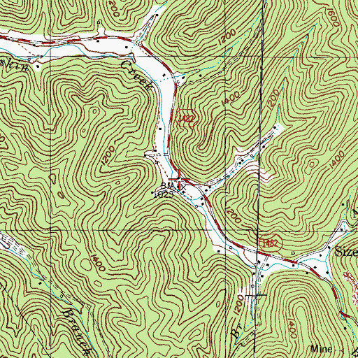 Topographic Map of Sizerock Post Office (historical), KY