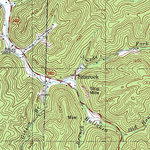 Topographic Map of Sizerock Post Office (historical), KY