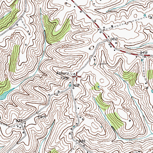 Topographic Map of Asbury (historical), KY