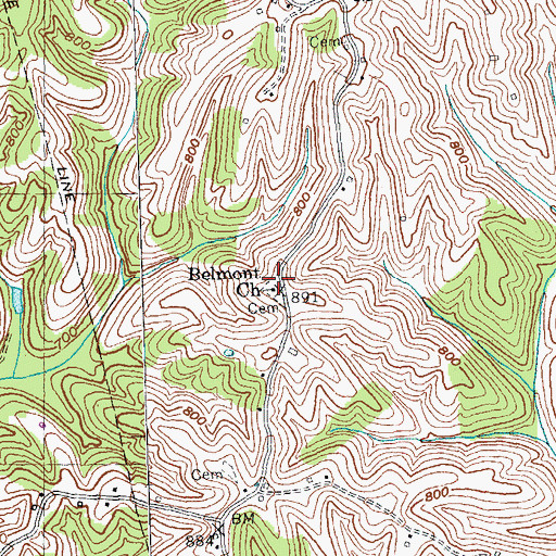 Topographic Map of Belmont (historical), KY