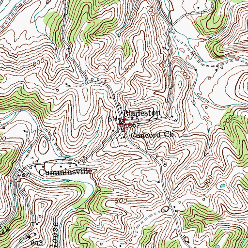 Topographic Map of Bladeston Post Office (historical), KY