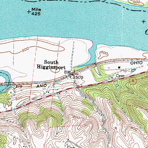 Topographic Map of Higginsport Railroad Station (historical), KY