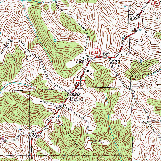 Topographic Map of Petra Post Office (historical), KY