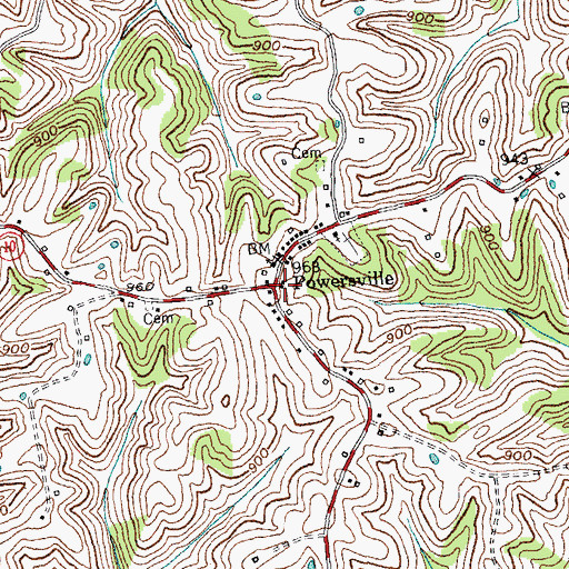 Topographic Map of Powersville Post Office (historical), KY