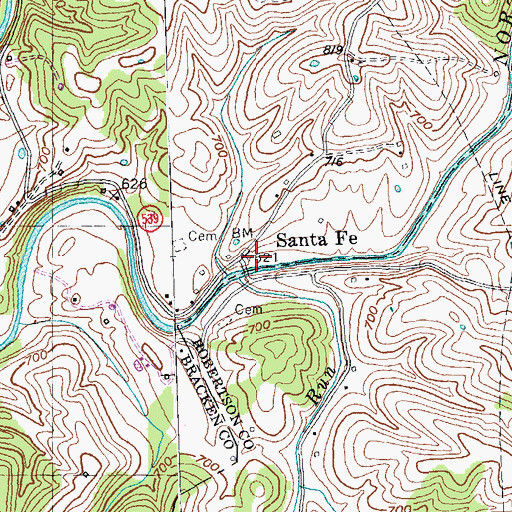 Topographic Map of Sante Fe Post Office (historical), KY