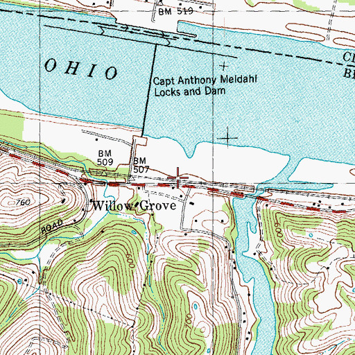 Topographic Map of Willow Grave Post Office (historical), KY