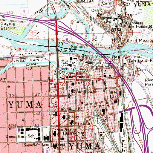 Topographic Map of Yuma City Hall, AZ