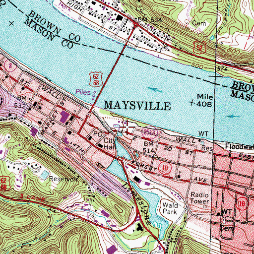 Topographic Map of Maysville Post Office, KY