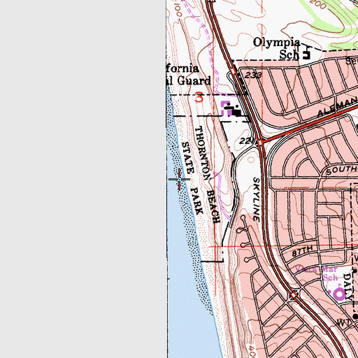 Topographic Map of Thornton State Beach, CA