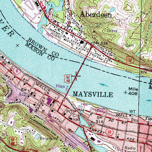 Topographic Map of Simon Kenton Memorial Bridge, KY